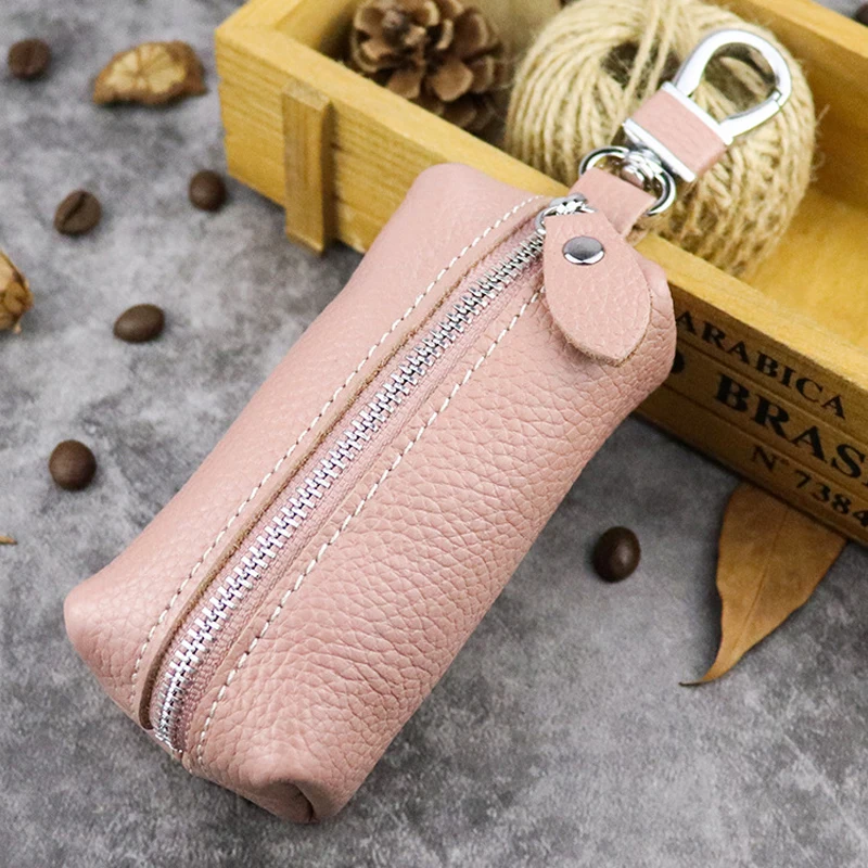 Genuine Leather Car Key Protection Case Men Keychain Coin Purse Casual Housekeeper Holders Zipper Key Covers Wallet Unisex