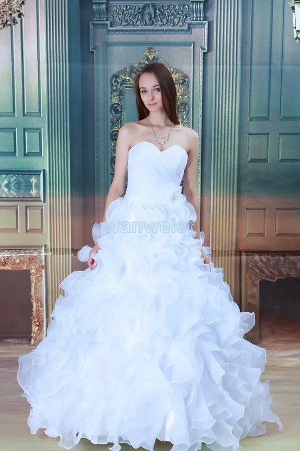 

free shipping 2016 new design hot sale ball gown A-line pleat customize size/color bridal dress elaborate white wedding dress