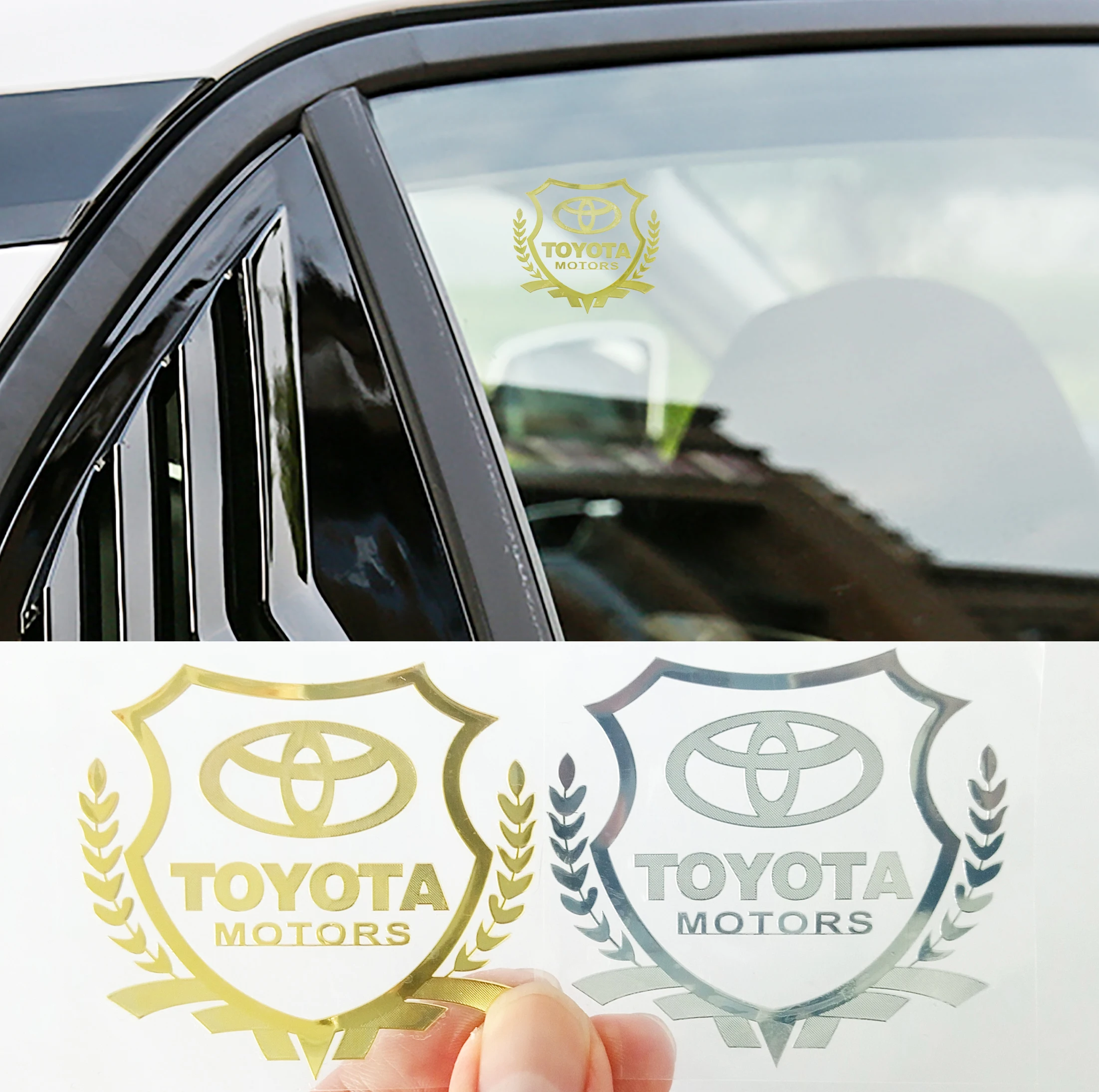 

1pcs Gold Sliver Color Car Window Sticker with Badge Emblem for Toyotas Corolla Yaris Rav4 Avensis Auris Camry C-hr 86 Prius