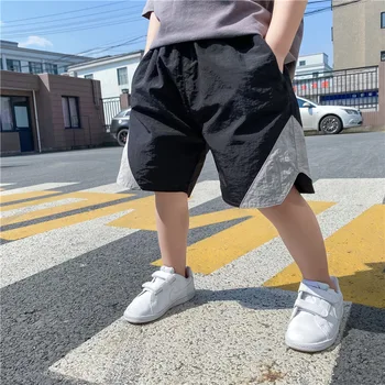 

Summer Boys Cargo Shorts Children Cotton Elastic Waist Pants Toddler Kids Knee Length Beach Pants Color Block Baby Boys Clothes