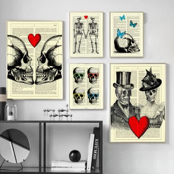 

Halloween Vintage Skeleton Artwork Skull Love Heart Canvas Painting Prints Wall Art Picture For Living Room Poster Home Decor