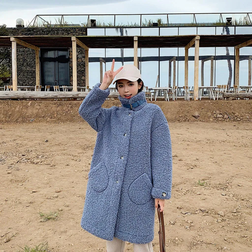 Chaquetas mujer, зимнее пальто для женщин, большой размер, овечья кожа, воротник-стойка с обеих сторон, пальто на молнии, abrigos mujer invierno