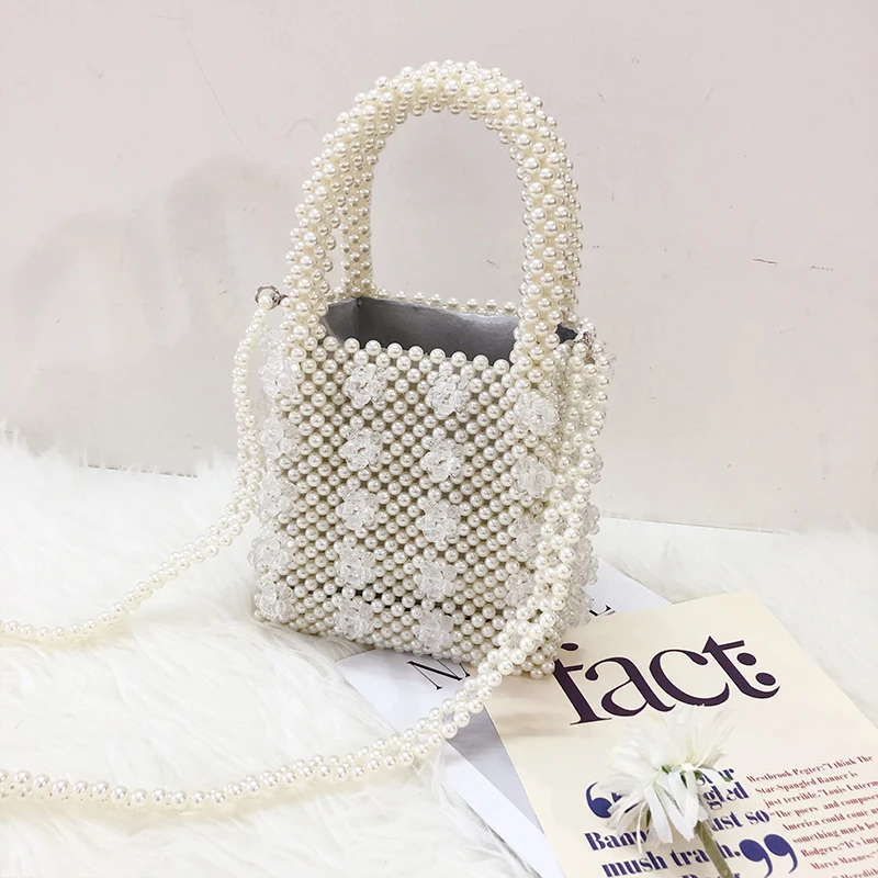 

Niche Design Fairy Bag Heavy Industry Hand-knitted Beaded Crystal Pearl Bag Portable Messenger Bag Female Purse and Handbags