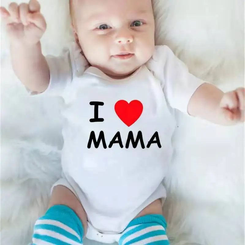 

I LOVE MAMA and PAPA Printing Baby Jumpsuit Baby Jumpsuit Baby Triangle Halo Round Neck Short Sleeve Bodysuit