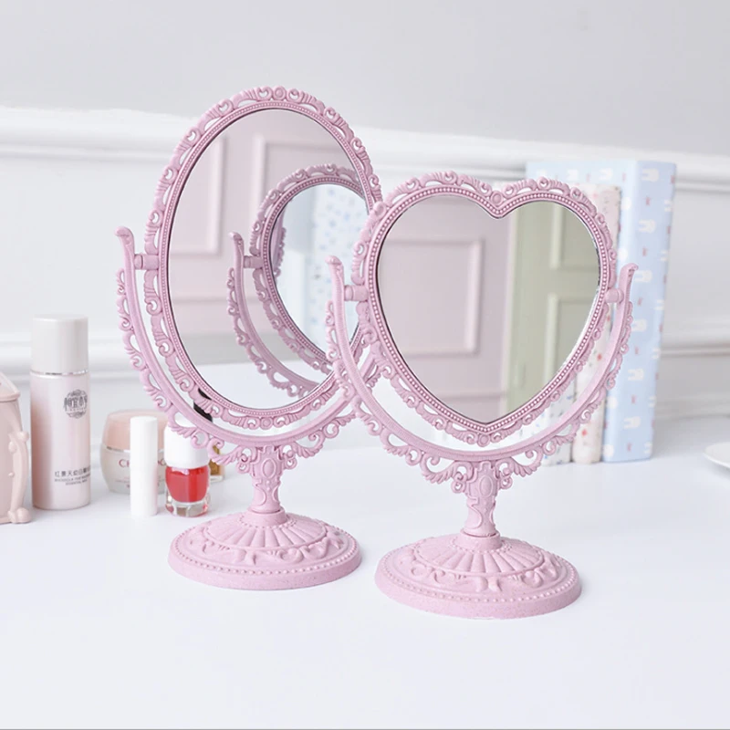 

Cartoon Cute Retro Love Table Makeup Mirror Girl Dream Heart Shape Rotating Makeup Mirror DIY Dressing Mirror Cosmetic Mirror