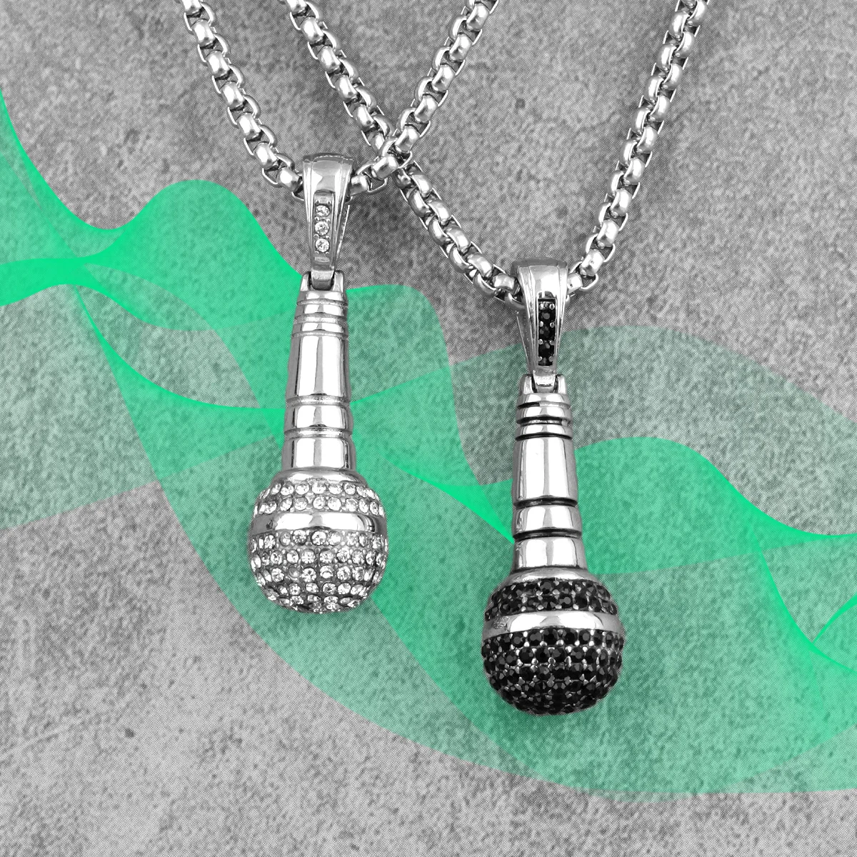 Host Singer Microphone Long Men Necklace Pendant Chain Punk for Boyfriend Male Stainless Steel Jewelry Creativity Gift Wholesale | Украшения