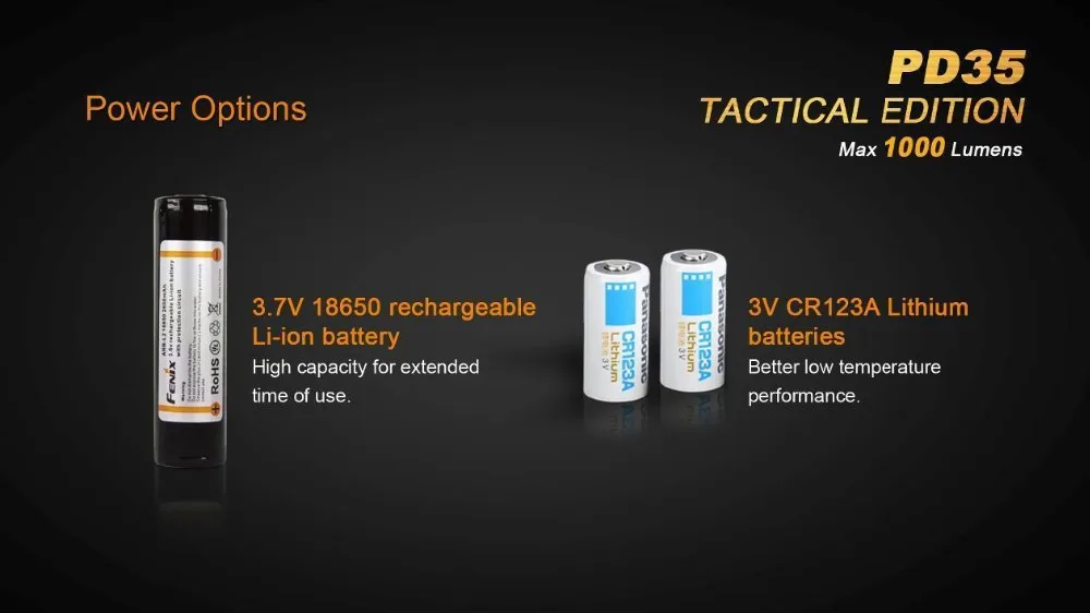 Fenix PD35 TAC 1000 люмен CREE XP-L светодиодный тактический фонарь с ARB-L18-2600U литий-ионной батареей