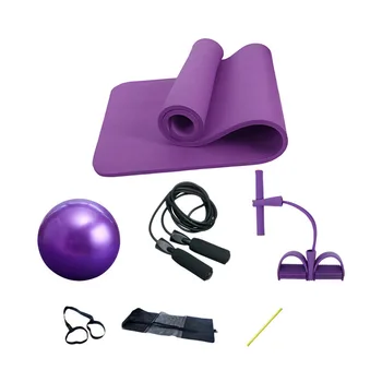 

Yoga mat four-piece suit yoga mat 10mm two-stretch puller black jump rope pilates ball fitness equipment set home exercise