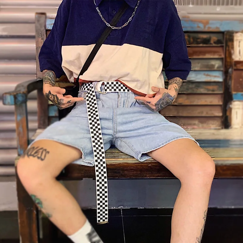 Модный Черный Красный Клетчатый парусиновый ремень Harajuku мужские и женские