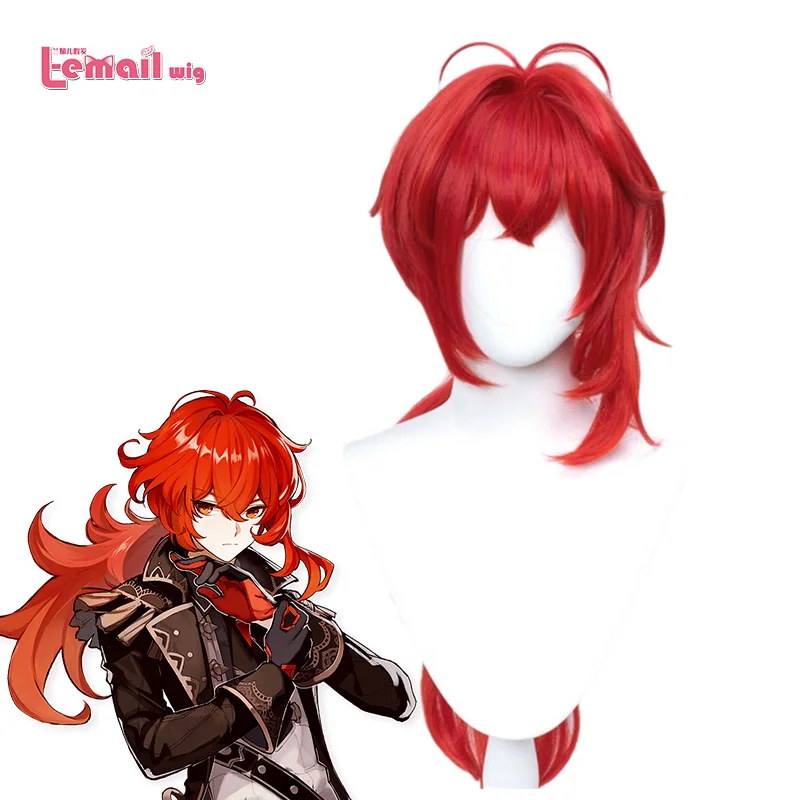 L-Email Wig Ponytail-Wigs Genshin Synthetic-Hair Heat-Resistant Long Game Halloween Red