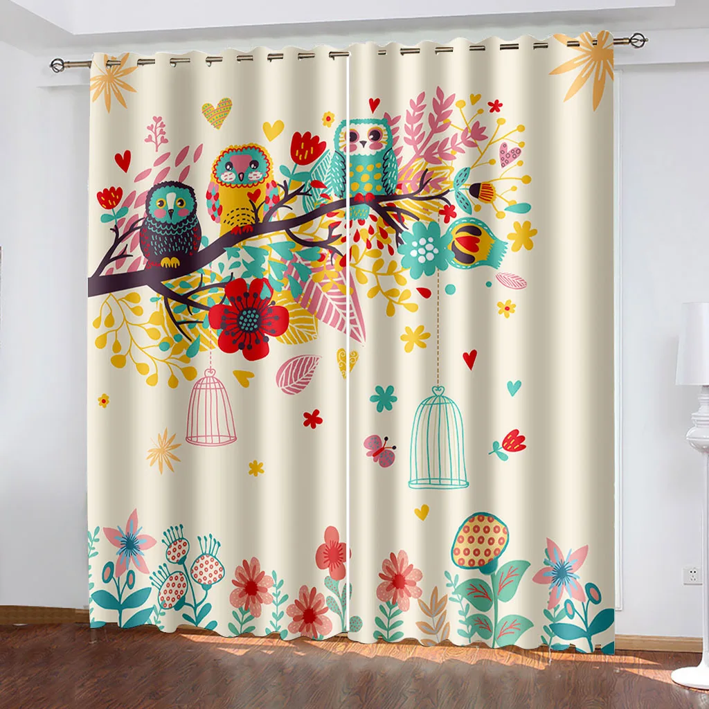 

3D Digital Printing Cartoon Owl Woven Curtains for Bedroom Left and Right Biparting Open Home Modern Blackout Curtains