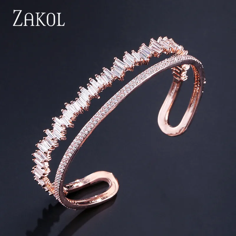 ZAKOL, Новое поступление, набор ювелирных изделий круглой формы, изысканный микро-Браслет-манжета, браслет и кольцо, набор, бижутерия, FSSP376 - Окраска металла: Rose Gold Bracelet