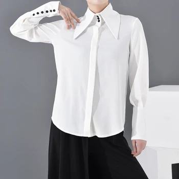 

[LANMREM] 2020 new summer fashion turn-down collar full sleeves chiffon single breasted white shirt female blouse WK00800S