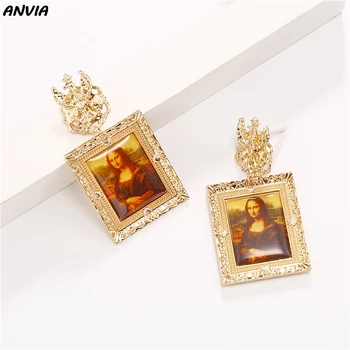 

Mona Lisa Art Jewelry Fashion Retro Drop Earrings Big Long Dangle Women Earrings Baroque Gold Palace Vintage Accessories Luxury