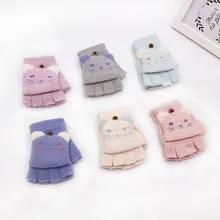 Детские зимние теплые вязаные перчатки в стиле пэчворк с рисунком кота для мальчиков и девочек, детские перчатки kawaii, детские варежки gant enfant