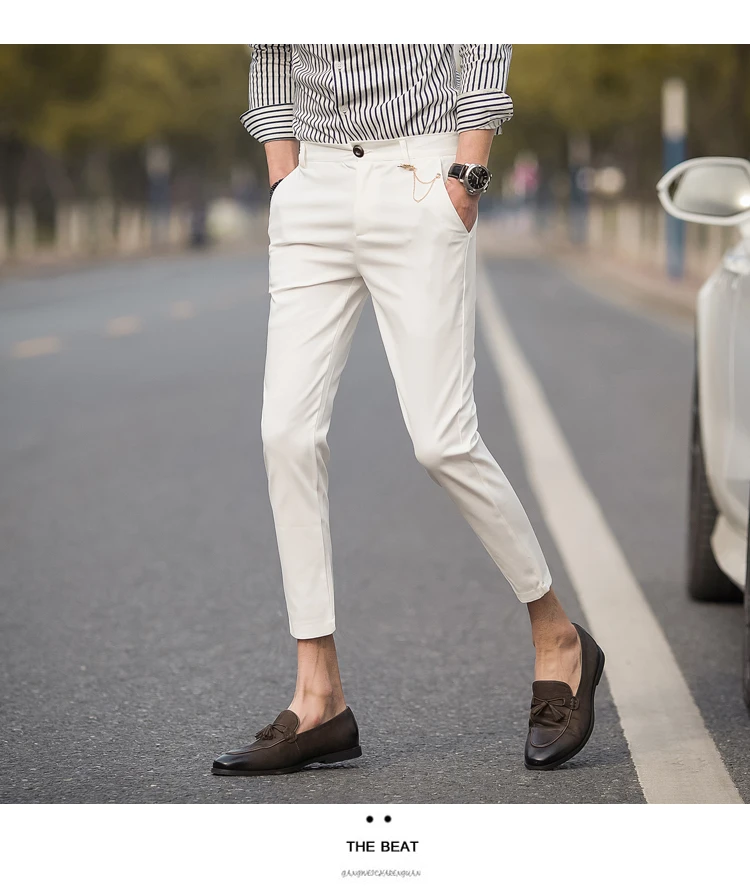 Мужские костюмные брюки облегающая в клетку мужские брюки летние тонкие модные укороченные брюки мужские офисные черные белые узкие брюки