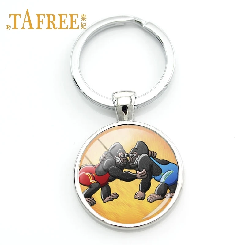 TAFREE, винтажный стиль, стеклянная круглая подвеска, брелок для ключей, простой художественный Рисунок, борьба, брелок для женщин, автомобильный держатель, ювелирное изделие, WR65
