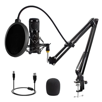 

New Upgraded USB Computer Microphone Kit With Ring Light Adjustable Scissor Arm Stand Shock Mount For Youtube Studio Recording
