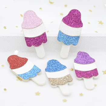 

10Pcs 22*50mm Padded Glitter Fabric Summer Ice Cream Applique for DIY Headwear Girl Hair Clips Bow Decor Accessories Patches L17