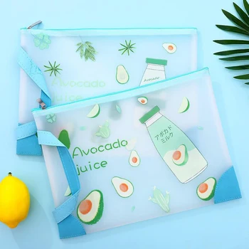 

1 Pcs Kawaii Avocado Cactus Milk Bottle Frosted Waterproof Transparent Document Bags File Folder Stationery Organizer Gifts