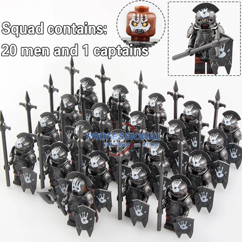 

21PCS Lord of the Rings Action Figure Strong Orc Soldier Heavy Infantry Spear Building Blocks Toys Forodels Toys Gifts KT1033