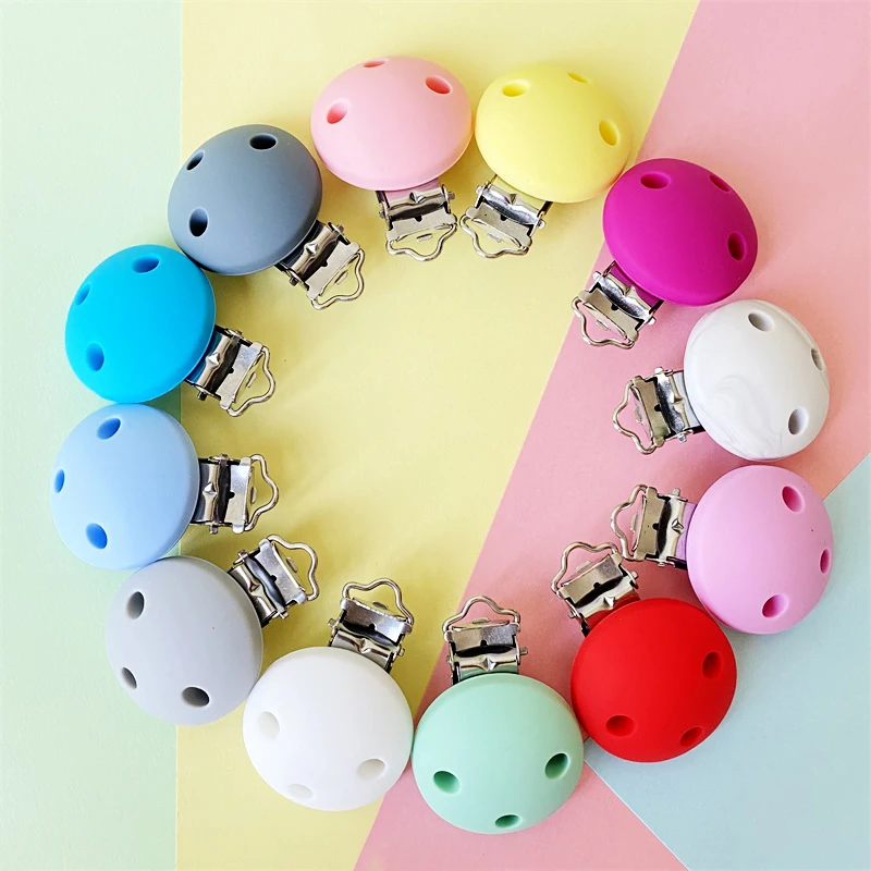 10pcs Round Silicone Pacifier Clips Solid No-Rusty Silicon DIY Baby Chew Dummy Chain Clasps Adapter pacifier clips