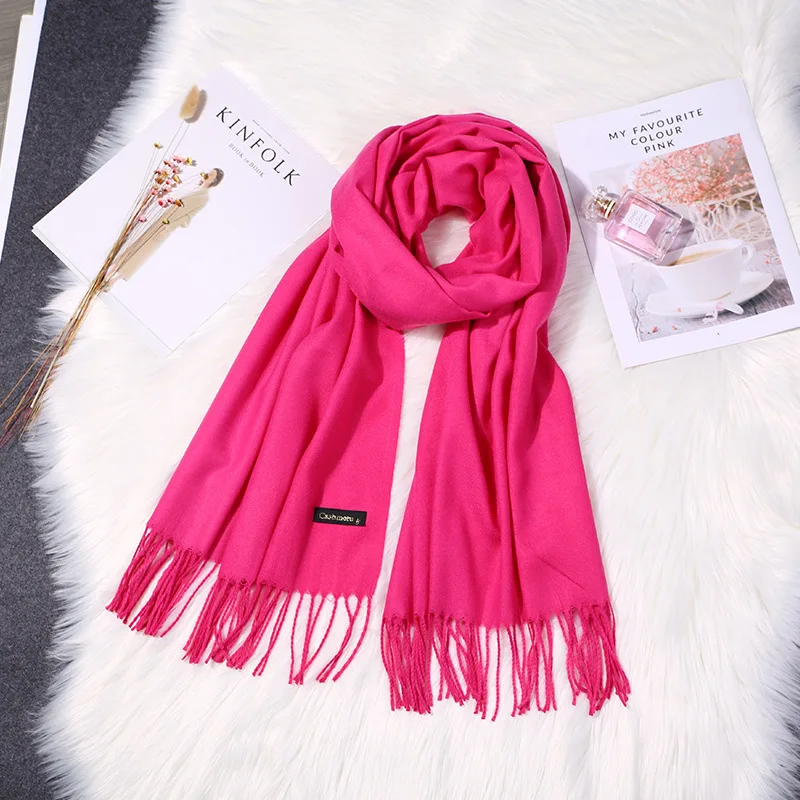 Girita Women's Scarves Autumn Winter Soft Cashmere New Solid Color Wraps Thin Long Scarf with Tassel Casual Lady Female Shawl - Цвет: rose Red
