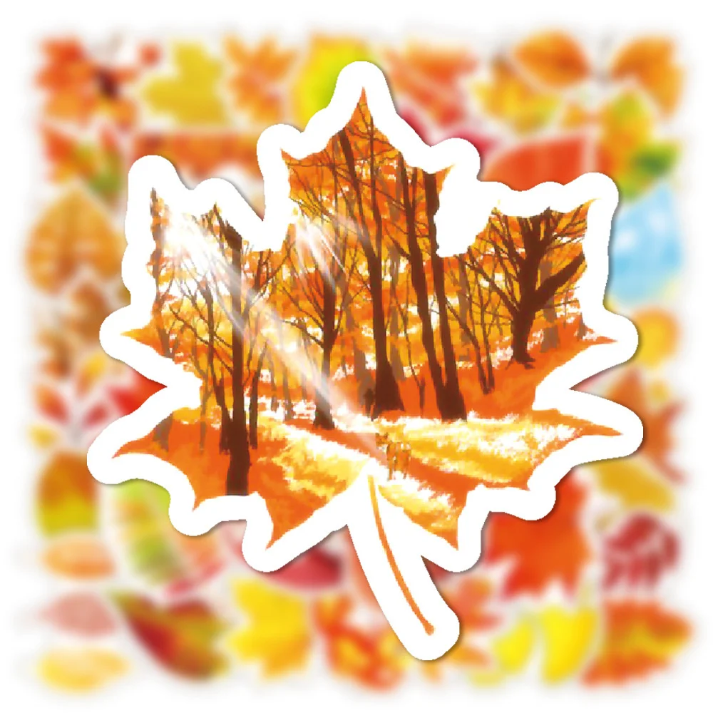 10/30/50PCS Autumn Leaves Maple Leaf Fall Graffiti Sticker Laptop Water Cup Waterproof Luggage Sticker Wholesale