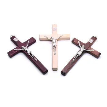 

5pcs Wooden Christ Jesus Cross Suffering Statue Religious Prayer Crucifix Hanging Pendant Hand Holding Jewelry