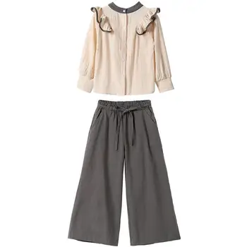 

Kids Girls Clothing Sets 2019 Teenager Girl Ruffle Blouse + Wide Leg Pants 2pcs Suits 3-12Yrs Children Clothes J387