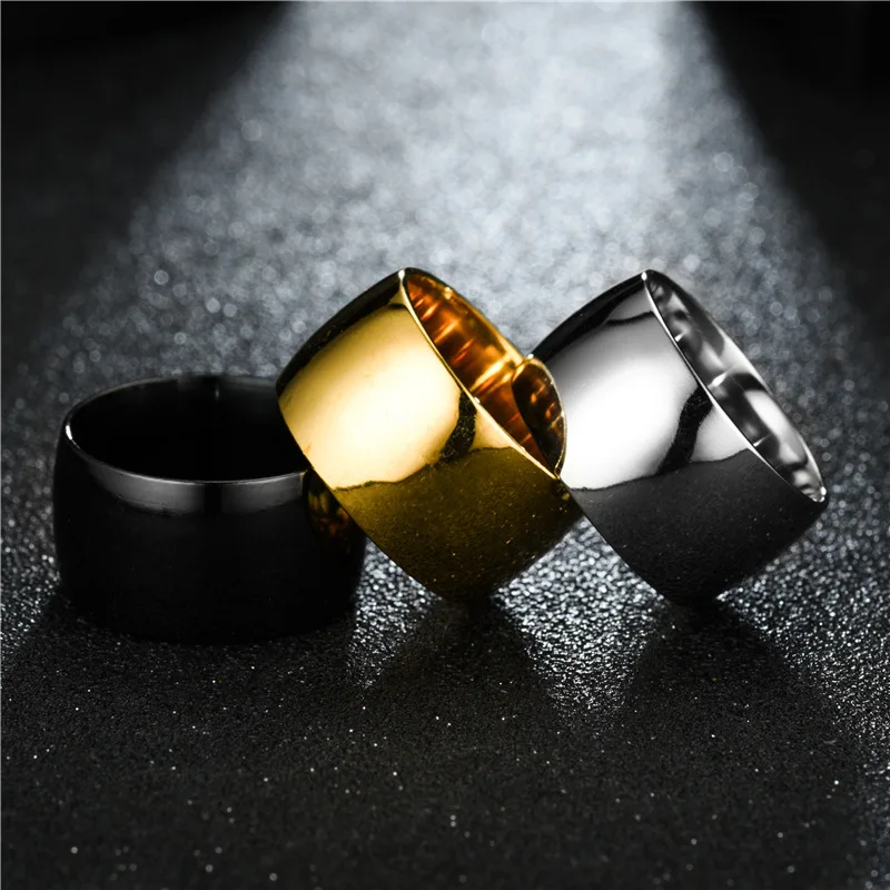 Wide 12mm Glossy Titanium Steel Men's Ring - Elegant and Bold Fine Jewelry