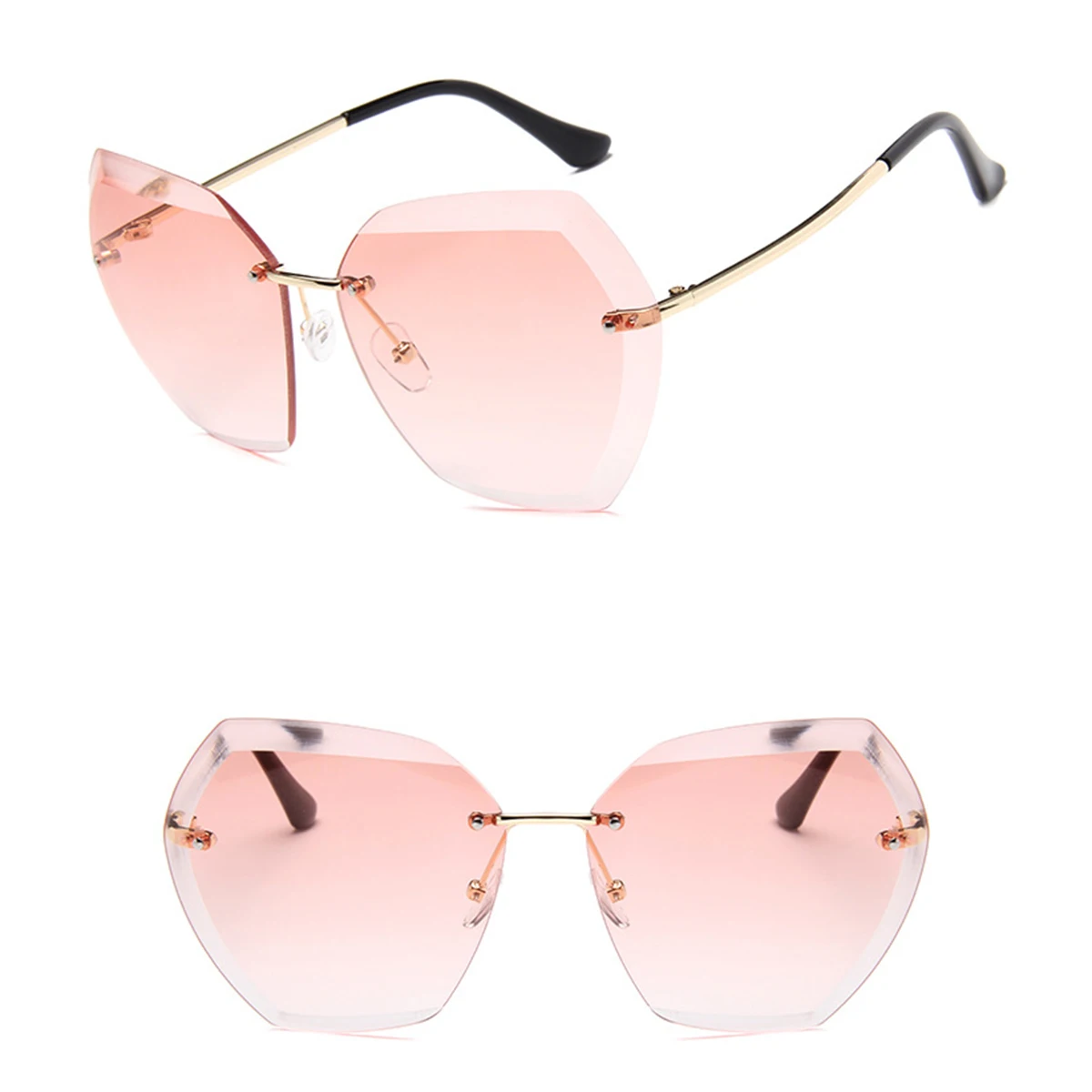 Роскошные винтажные женские солнцезащитные очки без оправы, брендовые дизайнерские негабаритные солнцезащитные очки, женские солнцезащитные очки для леди, зеркальные Оттенки UV400