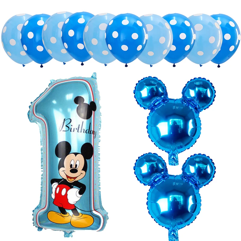 thumbnail image 1 of Juego de globos con números para tarta de primer cumpleaños de niños con temática de Mickey Mouse de Disney, suministros de decoración para fiesta de cumpleaños de Minnie y Mickey, 1 of 4