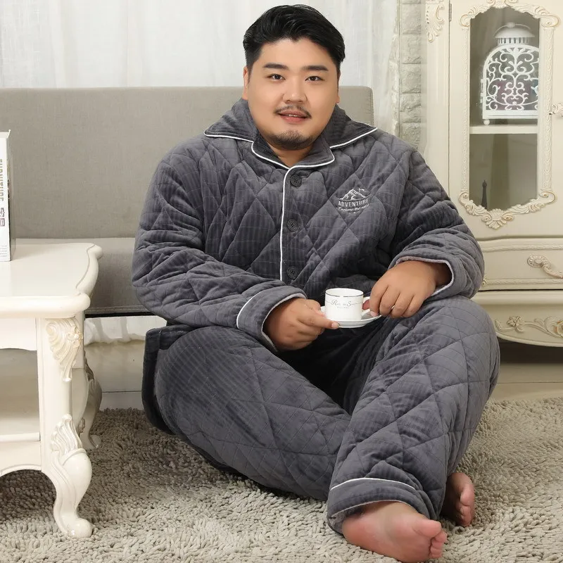 Plus size 150kg inverno addensare pigiama trapuntato set uomo