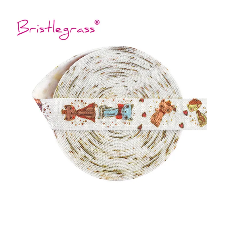 

BRISTLEGRASS 2 5 10 Yard 5/8" 15mm Cartoon Cat Print FOE Foldover Elastic Spandex Satin Band Hair Tie Headband Dress Sewing Trim