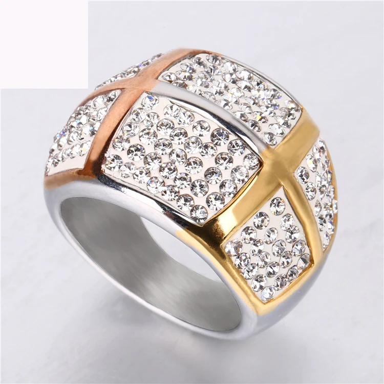 

Three color plated argil finger ring luxury jewelry gold color titanium steel casting crystal rings for women free shipping