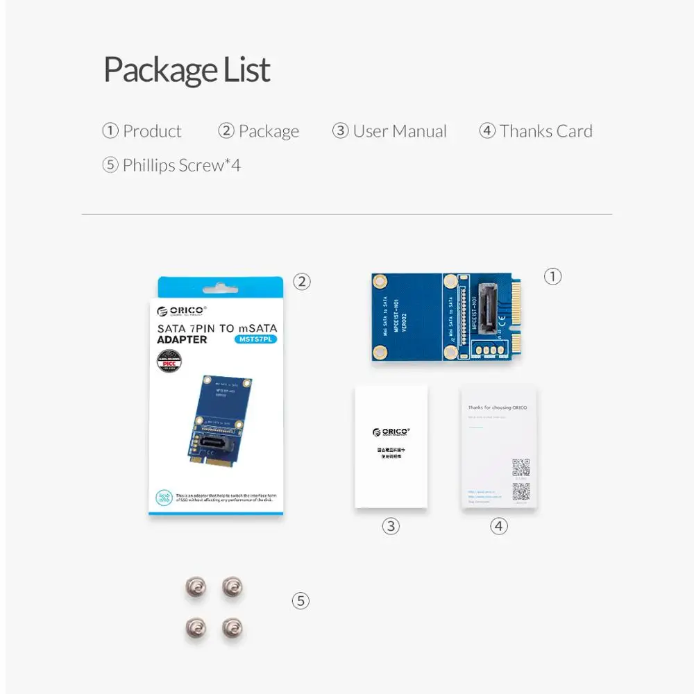 Адаптер ORICO SATA 7pin адаптер mSATA вертикальный SSD с поддержкой протокола SATA3
