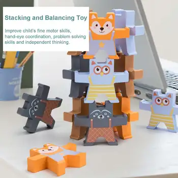 

12Pcs Kids Development Wood Blocks Montessori Teaching Aids Toys Bear Balanced Building Blocks Toys Gifts For Children