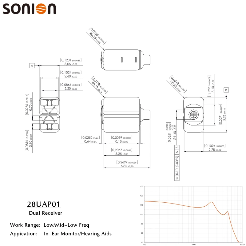 

2pcs Sonion 28UAP01 Balanced Armature Dual Receiver and Driver Speaker for In Ear Monitor Earphone