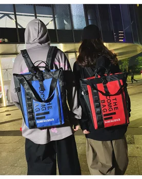 

Trendy Cool Tooling Style Street Backpack Unisex Contrast Color Couple Bag Men All-match College Letter Cloth Bags Mochila DF471