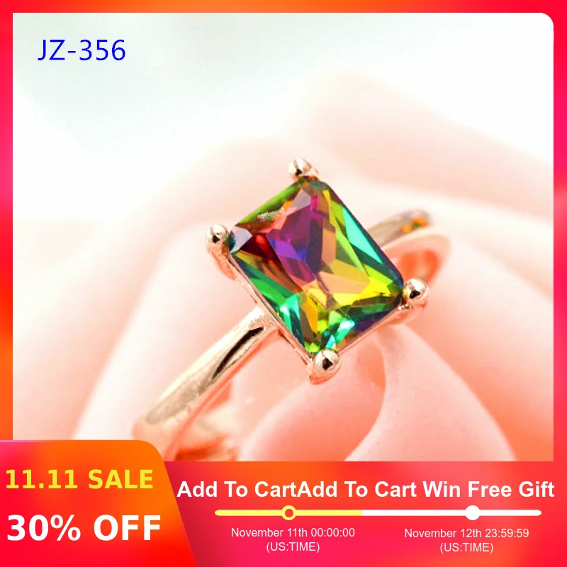 

High quality plating 18 k ring 18 k rose ring opening woman Rectangular color treasure crystal ring