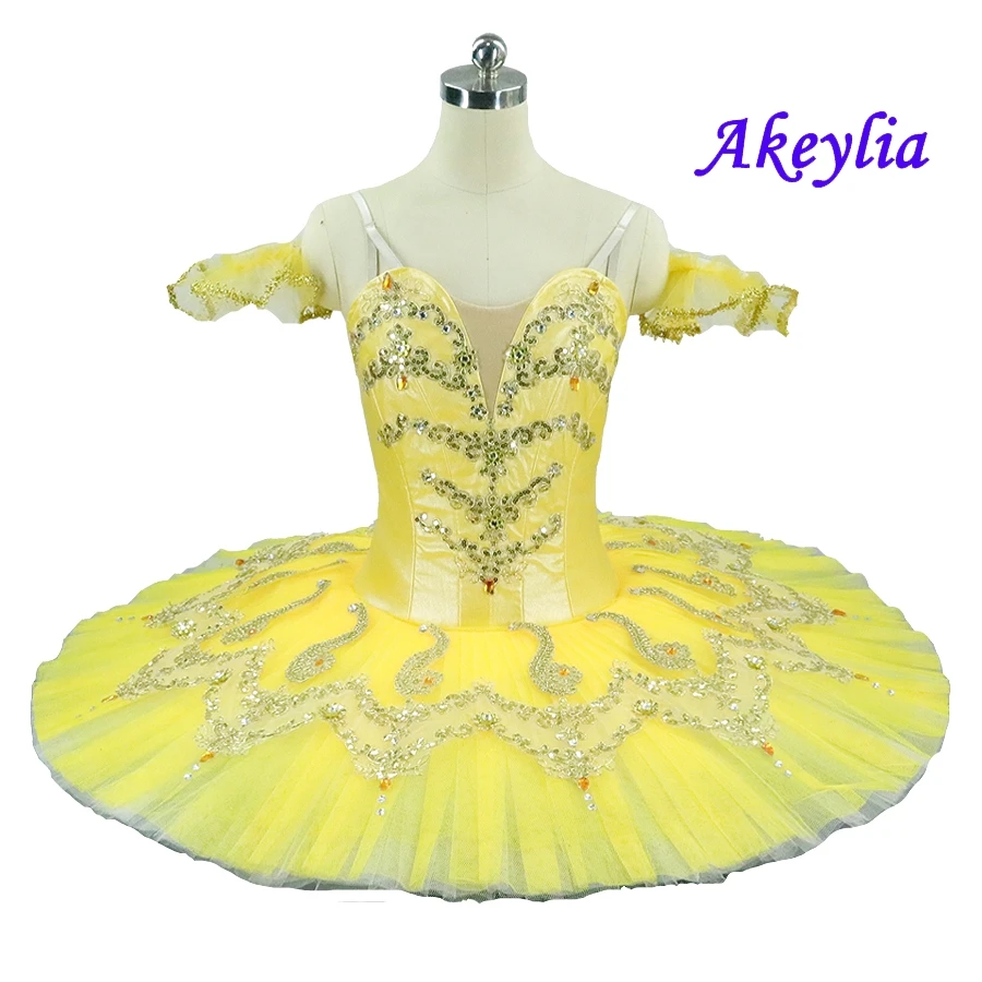 Adult Yellow Professional Ballet Tutu Pancake Classical Romeo and Juliet Performance Stage Competition Ballerina Stage Costumes