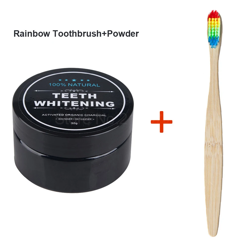 rainbow brush a powd 30 г активированный Charcoals порошок бамбуковая зубная щетка из древесного угля уход за зубами отбеливающий порошок натуральная Органическая Зубная паста веганская мята - Цвет: rainbow brush a powd