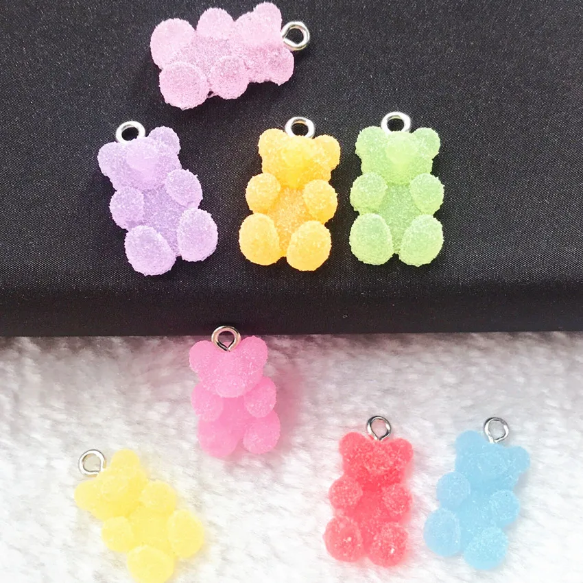 20pcs 17*11mm Multicolor Flatback Epoxy Resin Gummy Bear Candy For Necklace Keychain Pendant DIY Making Accessories jewelry charms resin charms