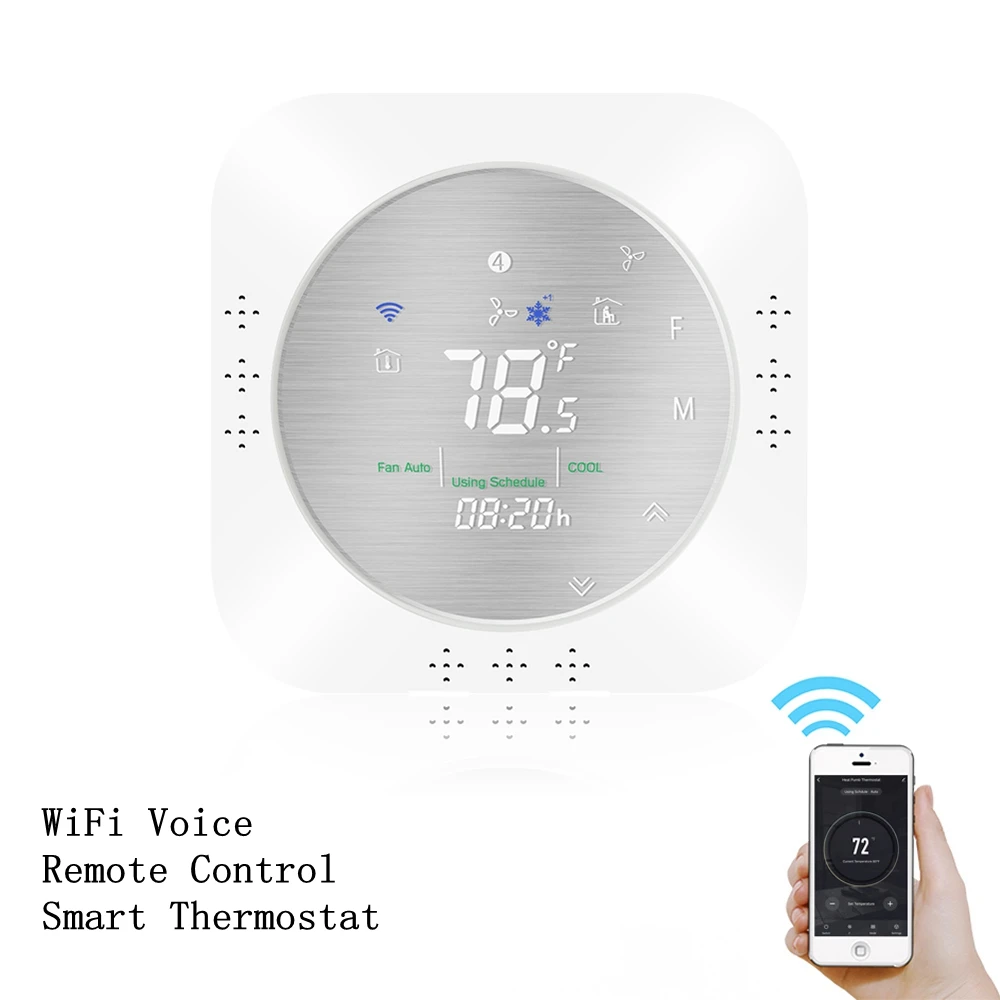

24V WiFi Voice Smart Heat Pump Thermostat Temperature Controller Smart Life/Tuya APP Remote Control Works with Alexa Google Home