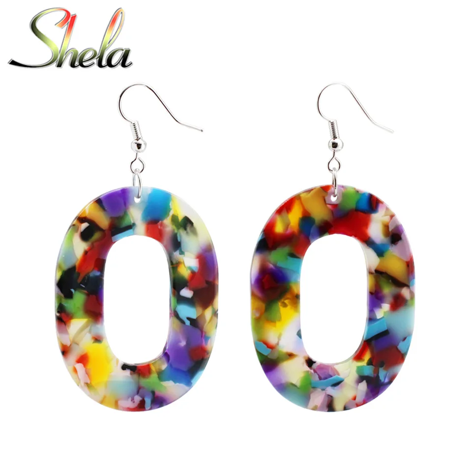 

SHELA Big Acrylic Drop Earrings Geometric Oval for Women Bohemian Boho Colorful Fashion Statement Leopard Print Pendientes