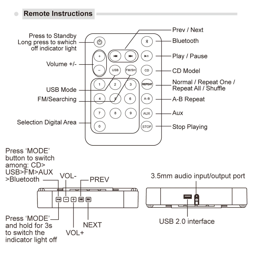 KC-808 Настенный CD плеер Bluetooth колонки домашний аудио магнитофон с дистанционным управлением FM радио наушники AUX U диск музыкальный плеер