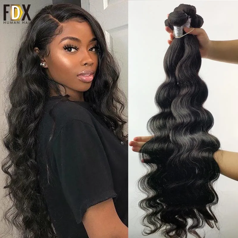 FDX Body Wave Bundles 30 32 34 36 38 40 Inch Bundles 100% Human Hair Bundles Top Quality Brazilian Hair Weave Bundles Remy Hair water wave human hair bundles curly deep brazilian hair weave bundles long hair extension 30 inch 1 3 4 bundles remy extensions