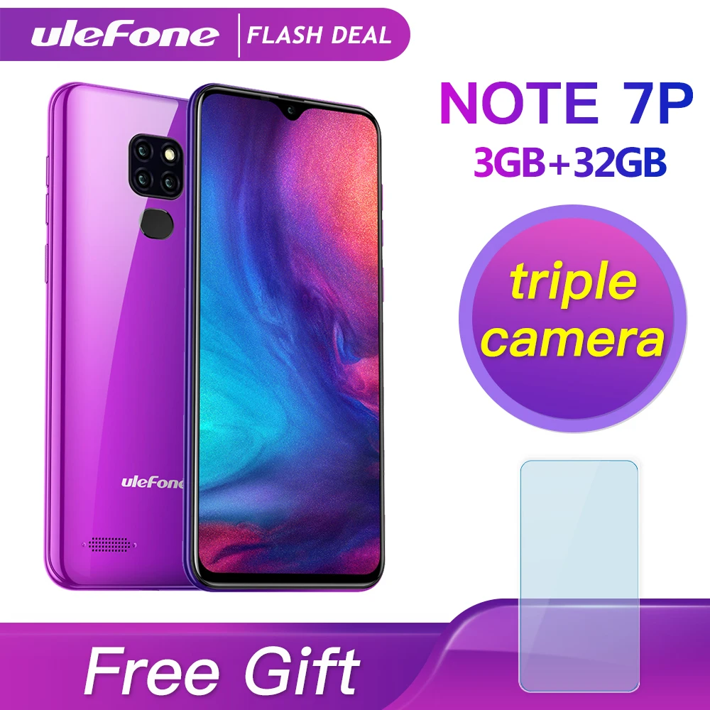 Дешево Ulefone Note 7P смартфон Android 9,0 четырехъядерный 3500 мАч 6,1 дюймов Тройная камера 3 ГБ + 32 Гб 4G мобильный телефон Android