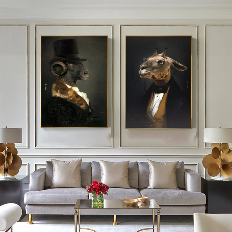 

Wall Art Retro Nostalgia Gentleman oil paintings Animal posters Print Canvas Painting For Living Room Fashion Home Decor